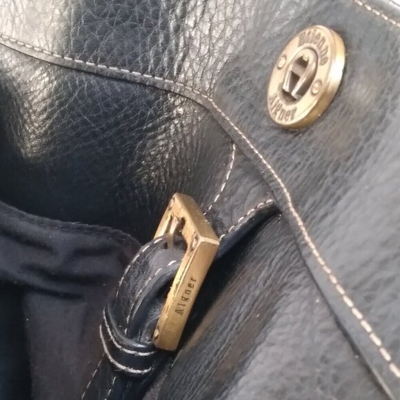 Etienne Aigner Roomy Black Pebbled Leather Shoulder Bag Vintage Western Look - Picture 5 of 11